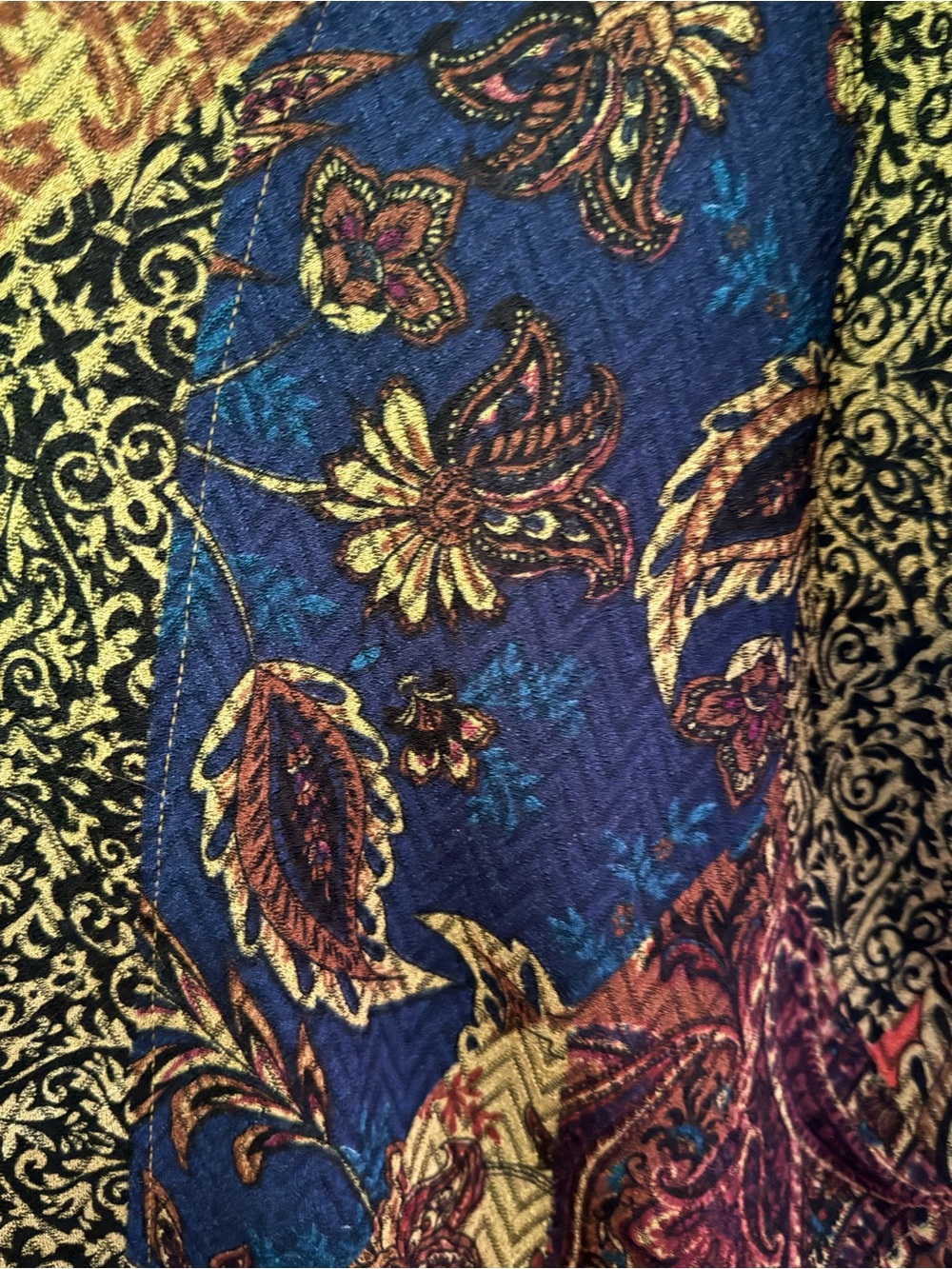 Susan Graver Multicolor Open-Front Jacket with Navy, Burgundy & Gold Print Sz 3X - Picture 4 of 10